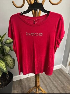 bebe Hot Pink Short Sleeve Logo Tee